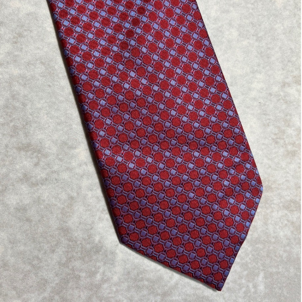 Donald J Trump Signature Collection Red Blue Geometric 100% Silk Mens Necktie